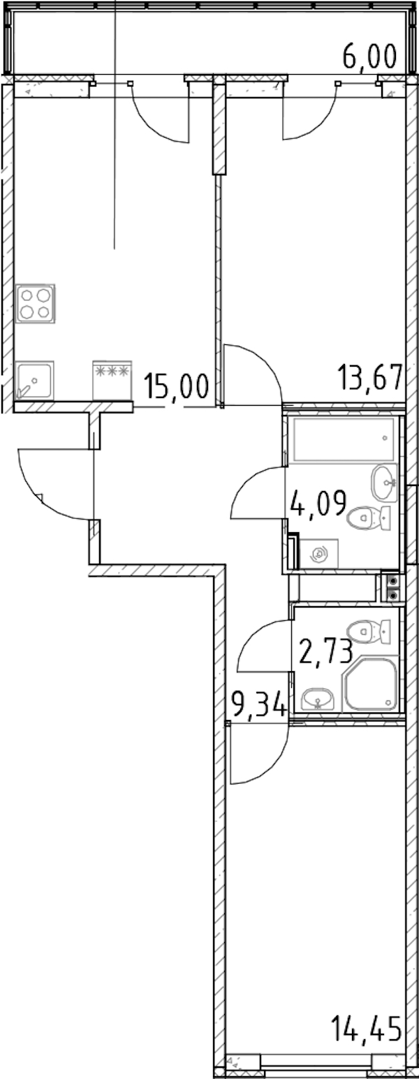 2-комнатная квартира 59.28 м², 14/23 эт., ЖК «Город Первых»